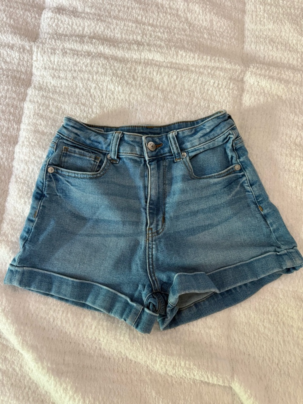 American Eagle Outfitters Light Blue Denim High-Rise Roll-Cuff Shorts